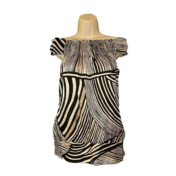 WHBM S Silk Blend Off Shoulder Geometric Animal Zebra Print Blouse Maximalism - Picture 1 of 7